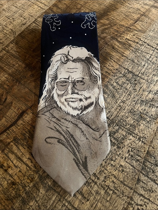 High Noble Other - Jerry Garcia Grateful Dead Men's Navy and Beige Portrait Silk Tie